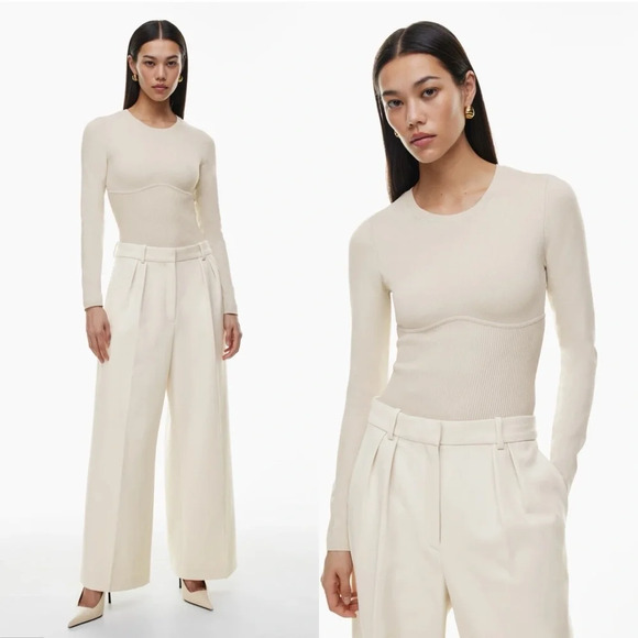 NWT Aritzia Babaton Sculpt Knit Empire Longsleeve in Size Small Matte Pearl - Picture 1 of 12